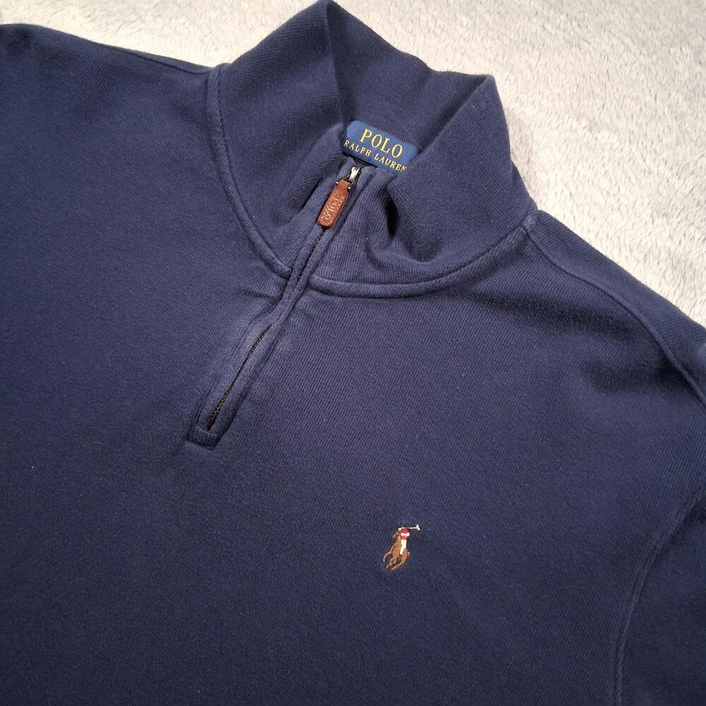 Polo Ralph Lauren Sweater Mens 2XL Navy Blue Estate Rib Quarter Zip Flesh Pony